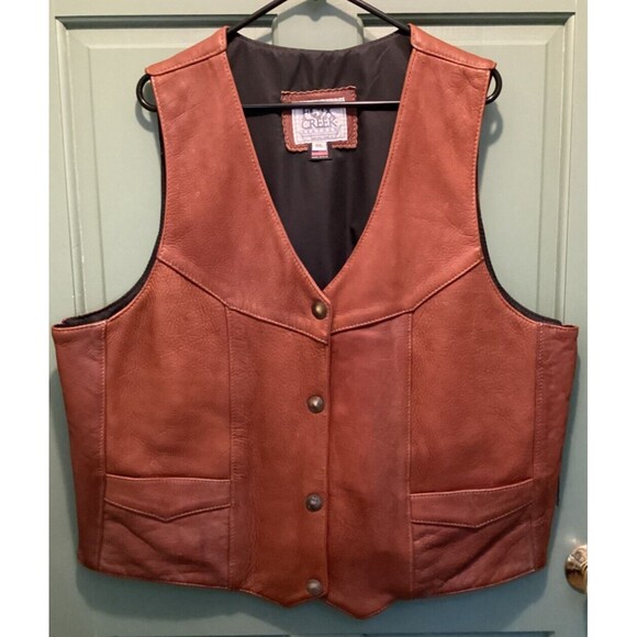 Fox Creek Leather Men's Size 6XL Button-Up Lined Sleeveless Leather Riding Vest - Picture 1 of 13